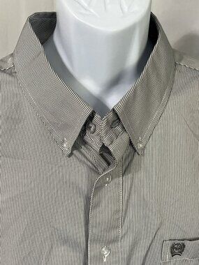 Cinch Men's XXL 2XL White Gray Striped Cowboy Cut Shirt Mint Condition ✅